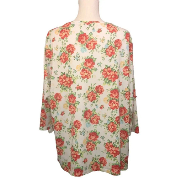 THE PIONEER WOMAN Sz XL Women's Floral White Red Green Stretch 3/4 Sleeve Top - Picture 5 of 5